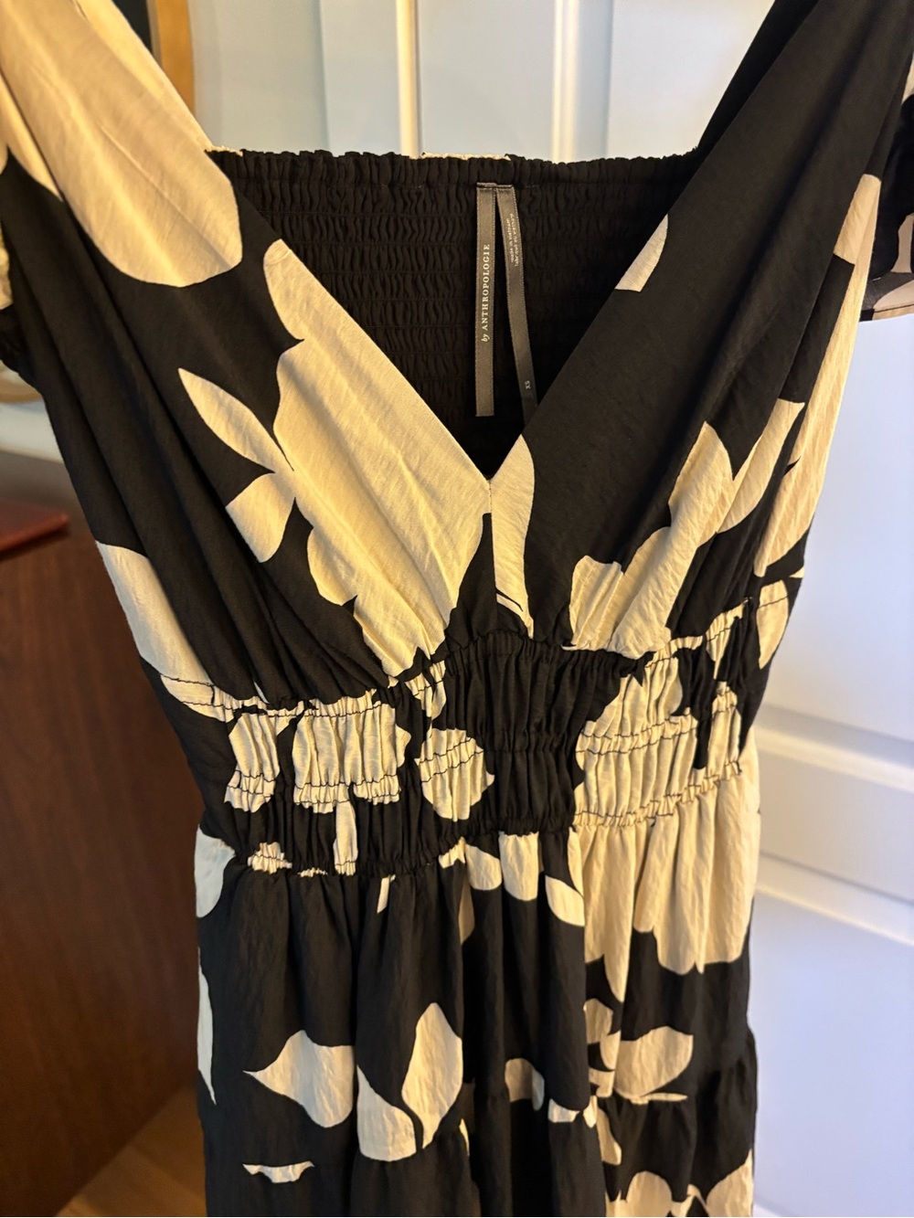 Anthropologie Black and White Floral Tiered Maxi Dress - Picture 12 of 12